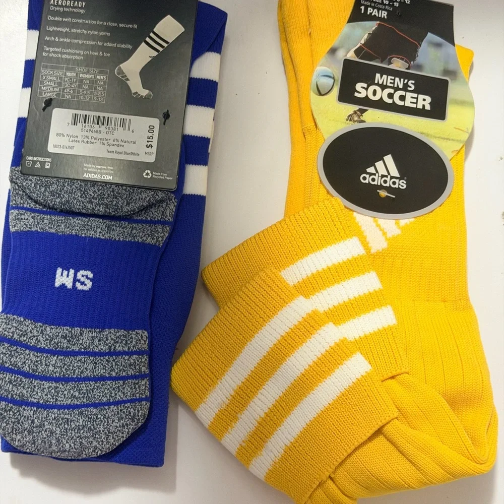 adidas Men’s Soccer Socks in Blue & Yellow Duo Pack/ two pairs of brand-new